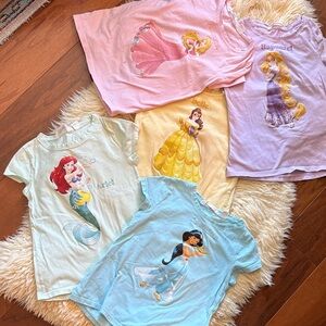 H&M Disney Princess t-shirt Tops Ariel, Belle, Rapunzel, Aurora, Jasmine sz 6-7